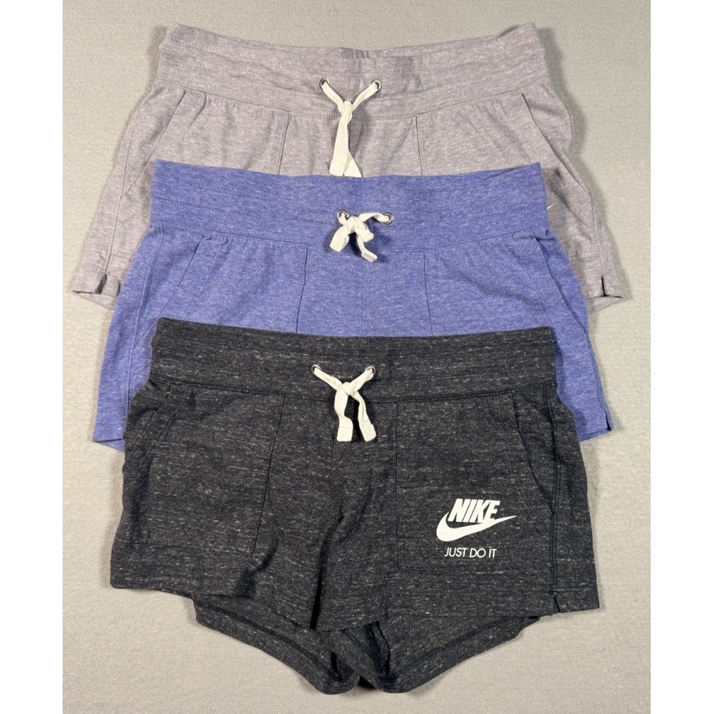 (3) Pairs Nike Women's Sportswear Gym Active Shorts - Gray & Purple - Size M